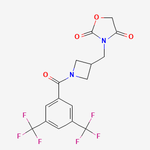molecular formula C16H12F6N2O4 B2523651 3-((1-(3,5-Bis(trifluoromethyl)benzoyl)azetidin-3-yl)methyl)oxazolidine-2,4-dione CAS No. 2325837-15-6