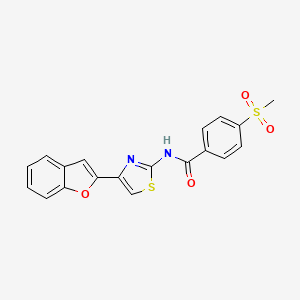 molecular formula C19H14N2O4S2 B2523665 N-(4-(苯并呋喃-2-基)噻唑-2-基)-4-(甲磺酰基)苯甲酰胺 CAS No. 941961-97-3
