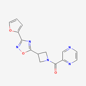 molecular formula C14H11N5O3 B2523667 (3-(3-(Furan-2-yl)-1,2,4-oxadiazol-5-yl)azetidin-1-yl)(pyrazin-2-yl)methanone CAS No. 1428362-20-2