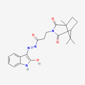 (E)-N'-(2-oxoindolin-3-ylidene)-3-(1,8,8-trimethyl-2,4-dioxo-3-azabicyclo[3.2.1]octan-3-yl)propanehydrazide