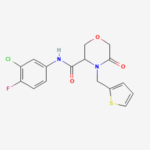 N-(3-chloro-4-fluorophenyl)-5-oxo-4-(thiophen-2-ylmethyl)morpholine-3-carboxamide