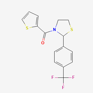 molecular formula C15H12F3NOS2 B2523678 3-(2-[4-(トリフルオロメチル)フェニル]-1,3-チアゾリジン-3-イル)-2-チオフェンカルボニル CAS No. 1023484-14-1