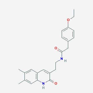 molecular formula C23H26N2O3 B2523685 N-[2-(6,7-dimethyl-2-oxo-1H-quinolin-3-yl)ethyl]-2-(4-ethoxyphenyl)acetamide CAS No. 851403-31-1