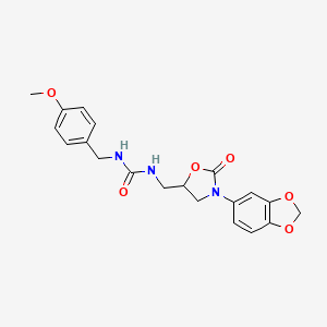 molecular formula C20H21N3O6 B2523686 1-((3-(Benzo[d][1,3]dioxol-5-yl)-2-oxooxazolidin-5-yl)methyl)-3-(4-methoxybenzyl)urea CAS No. 955233-46-2