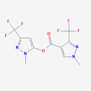 molecular formula C11H8F6N4O2 B2523702 1-methyl-3-(trifluoromethyl)-1H-pyrazol-5-yl 1-methyl-3-(trifluoromethyl)-1H-pyrazole-4-carboxylate CAS No. 320423-26-5