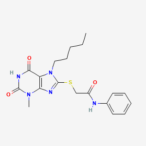 molecular formula C19H23N5O3S B2523704 2-[(3-甲基-2,6-二氧杂-7-戊基-2,3,6,7-四氢-1H-嘌呤-8-基)硫代]-N-苯基乙酰胺 CAS No. 301354-10-9