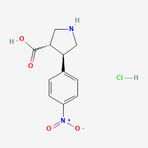 molecular formula C11H13ClN2O4 B2523719 (3S,4R)-4-(4-Nitrophenyl)pyrrolidine-3-carboxylic acid;hydrochloride CAS No. 1956321-89-3