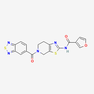molecular formula C18H13N5O3S2 B2523740 N-(5-(苯并[c][1,2,5]噻二唑-5-羰基)-4,5,6,7-四氢噻唑并[5,4-c]吡啶-2-基)呋喃-3-甲酰胺 CAS No. 1428375-31-8