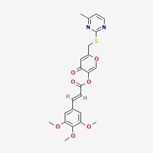 molecular formula C23H22N2O7S B2523741 （E）-6-(((4-甲基嘧啶-2-基)硫代)甲基)-4-氧代-4H-吡喃-3-基 3-(3,4,5-三甲氧基苯基)丙烯酸酯 CAS No. 877636-95-8