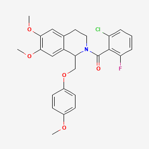 molecular formula C26H25ClFNO5 B2523756 (2-chloro-6-fluorophenyl)(6,7-dimethoxy-1-((4-methoxyphenoxy)methyl)-3,4-dihydroisoquinolin-2(1H)-yl)methanone CAS No. 486427-36-5