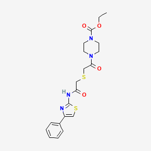 molecular formula C20H24N4O4S2 B2523770 4-(2-((2-氧代-2-((4-苯并噻唑-2-基)氨基)乙基)硫代)乙酰)哌嗪-1-甲酸乙酯 CAS No. 681222-21-9