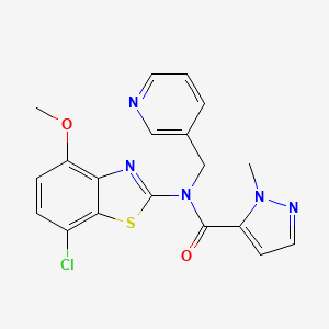 molecular formula C19H16ClN5O2S B2523773 N-(7-chloro-4-methoxybenzo[d]thiazol-2-yl)-1-methyl-N-(pyridin-3-ylmethyl)-1H-pyrazole-5-carboxamide CAS No. 1209090-07-2