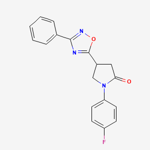 molecular formula C18H14FN3O2 B2523774 1-(4-Fluorophenyl)-4-(3-phenyl-1,2,4-oxadiazol-5-yl)pyrrolidin-2-one CAS No. 941997-60-0