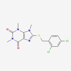 molecular formula C15H14Cl2N4O2S B2523779 8-[(2,4-Dichlorophenyl)methylsulfanyl]-1,3,9-trimethylpurine-2,6-dione CAS No. 897454-35-2