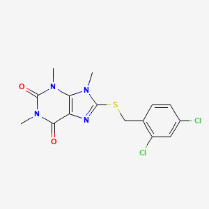 molecular formula C15H14Cl2N4O2S B2523779 8-[(2,4-二氯苯基)甲基硫代]-1,3,9-三甲基嘌呤-2,6-二酮 CAS No. 897454-35-2