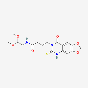 molecular formula C17H21N3O6S B2523791 N-(2,2-二甲氧基乙基)-4-(8-氧代-6-硫代-5,6-二氢-[1,3]二氧杂环戊烯[4,5-g]喹唑啉-7(8H)-基)丁酰胺 CAS No. 688054-23-1