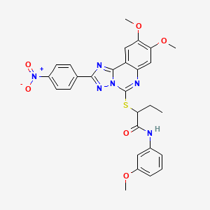 molecular formula C28H26N6O6S B2523804 2-((8,9-dimethoxy-2-(4-nitrophenyl)-[1,2,4]triazolo[1,5-c]quinazolin-5-yl)thio)-N-(3-methoxyphenyl)butanamide CAS No. 901756-28-3