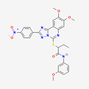 molecular formula C28H26N6O6S B2523804 2-((8,9-二甲氧基-2-(4-硝基苯基)-[1,2,4]三唑并[1,5-c]喹唑啉-5-基)硫代)-N-(3-甲氧基苯基)丁酰胺 CAS No. 901756-28-3