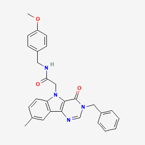 molecular formula C28H26N4O3 B2523825 2-(3-benzyl-8-methyl-4-oxo-3,4-dihydro-5H-pyrimido[5,4-b]indol-5-yl)-N-(4-methoxybenzyl)acetamide CAS No. 1189691-97-1