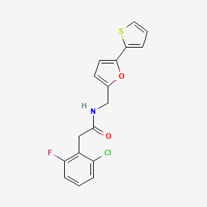 molecular formula C17H13ClFNO2S B2523826 2-(2-氯-6-氟苯基)-N-((5-(噻吩-2-基)呋喃-2-基)甲基)乙酰胺 CAS No. 2034592-75-9