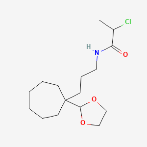 molecular formula C16H28ClNO3 B2523827 2-Chloro-N-[3-[1-(1,3-dioxolan-2-yl)cycloheptyl]propyl]propanamide CAS No. 2411275-77-7