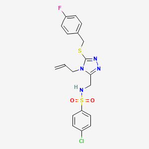 molecular formula C19H18ClFN4O2S2 B2523836 4-クロロ-N-[(5-{[(4-フルオロフェニル)メチル]スルファニル}-4-(プロプ-2-エン-1-イル)-4H-1,2,4-トリアゾール-3-イル)メチル]ベンゼン-1-スルホンアミド CAS No. 338422-28-9