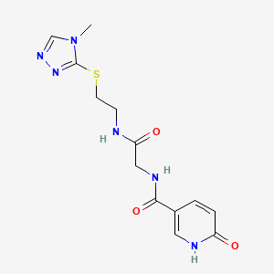 molecular formula C13H16N6O3S B2523876 N-(2-((2-((4-methyl-4H-1,2,4-triazol-3-yl)thio)ethyl)amino)-2-oxoethyl)-6-oxo-1,6-dihydropyridine-3-carboxamide CAS No. 1235090-86-4