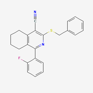 molecular formula C23H19FN2S B2523893 3-(Benzylsulfanyl)-1-(2-fluorophenyl)-5,6,7,8-tetrahydro-4-isoquinolinecarbonitrile CAS No. 861209-36-1