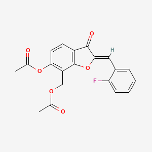 molecular formula C20H15FO6 B2523898 (Z)-(6-acetoxy-2-(2-fluorobenzylidene)-3-oxo-2,3-dihydrobenzofuran-7-yl)methyl acetate CAS No. 879927-77-2