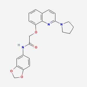 molecular formula C22H21N3O4 B2523901 N-(benzo[d][1,3]dioxol-5-yl)-2-((2-(pyrrolidin-1-yl)quinolin-8-yl)oxy)acetamide CAS No. 921884-66-4