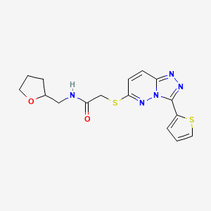 molecular formula C16H17N5O2S2 B2523909 N-((tetrahydrofuran-2-yl)methyl)-2-((3-(thiophen-2-yl)-[1,2,4]triazolo[4,3-b]pyridazin-6-yl)thio)acetamide CAS No. 868966-79-4