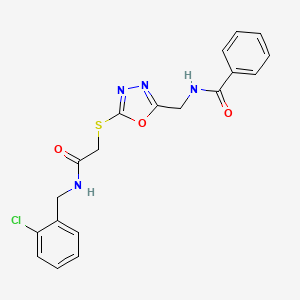 molecular formula C19H17ClN4O3S B2523974 N-[[5-[2-[(2-chlorophenyl)methylamino]-2-oxoethyl]sulfanyl-1,3,4-oxadiazol-2-yl]methyl]benzamide CAS No. 903345-37-9