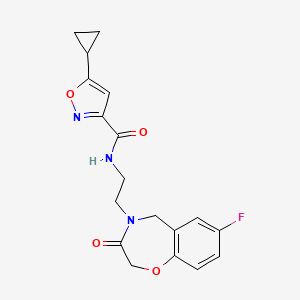 molecular formula C18H18FN3O4 B2523989 5-环丙基-N-(2-(7-氟-3-氧代-2,3-二氢苯并[f][1,4]恶二杂环-4(5H)-基)乙基)异恶唑-3-甲酰胺 CAS No. 1903719-52-7