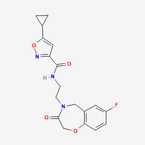 molecular formula C18H18FN3O4 B2523989 5-ciclopropil-N-(2-(7-fluoro-3-oxo-2,3-dihidrobenzo[f][1,4]oxazepin-4(5H)-il)etil)isoxazol-3-carboxamida CAS No. 1903719-52-7