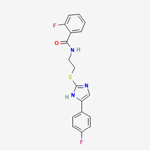 2-fluoro-N-(2-((5-(4-fluorophenyl)-1H-imidazol-2-yl)thio)ethyl)benzamide