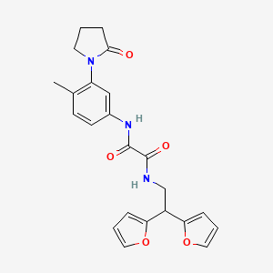 molecular formula C23H23N3O5 B2523997 N-[2,2-bis(furan-2-yl)ethyl]-N'-[4-methyl-3-(2-oxopyrrolidin-1-yl)phenyl]ethanediamide CAS No. 2309630-34-8