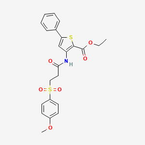 molecular formula C23H23NO6S2 B2523998 Ethyl 3-(3-((4-methoxyphenyl)sulfonyl)propanamido)-5-phenylthiophene-2-carboxylate CAS No. 922910-34-7