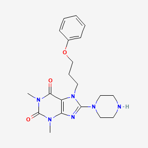 molecular formula C20H26N6O3 B2524009 1,3-dimethyl-7-(3-phenoxypropyl)-8-(piperazin-1-yl)-1H-purine-2,6(3H,7H)-dione CAS No. 876893-11-7