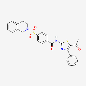 molecular formula C27H23N3O4S2 B2524013 N-(5-acetyl-4-phenylthiazol-2-yl)-4-((3,4-dihydroisoquinolin-2(1H)-yl)sulfonyl)benzamide CAS No. 361480-64-0