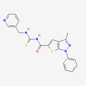 molecular formula C20H17N5OS2 B2524025 3-methyl-1-phenyl-N-(pyridin-3-ylmethylcarbamothioyl)thieno[2,3-c]pyrazole-5-carboxamide CAS No. 690702-50-2