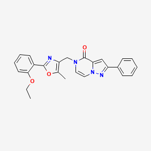 molecular formula C25H22N4O3 B2524063 5-((2-(2-ethoxyphenyl)-5-methyloxazol-4-yl)methyl)-2-phenylpyrazolo[1,5-a]pyrazin-4(5H)-one CAS No. 1359030-94-6