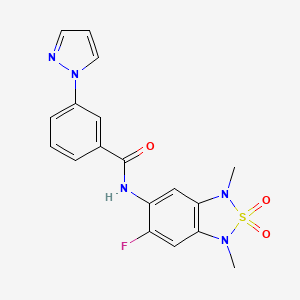 molecular formula C18H16FN5O3S B2524076 N-(6-fluoro-1,3-dimethyl-2,2-dioxido-1,3-dihydrobenzo[c][1,2,5]thiadiazol-5-yl)-3-(1H-pyrazol-1-yl)benzamide CAS No. 2034403-96-6