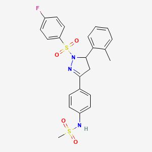 molecular formula C23H22FN3O4S2 B2524080 N-{4-[1-(4-氟苯磺酰)-5-(2-甲基苯基)-4,5-二氢-1H-吡唑-3-基]苯基}甲磺酰胺 CAS No. 851781-21-0
