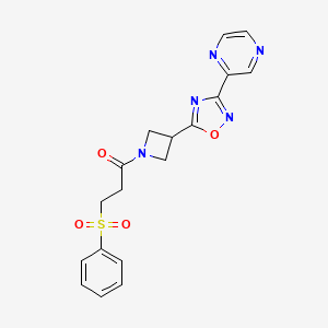 3-(Phenylsulfonyl)-1-(3-(3-(pyrazin-2-yl)-1,2,4-oxadiazol-5-yl)azetidin-1-yl)propan-1-one