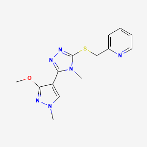 molecular formula C14H16N6OS B2524095 2-(((5-(3-甲氧基-1-甲基-1H-吡唑-4-基)-4-甲基-4H-1,2,4-三唑-3-基)硫代)甲基)吡啶 CAS No. 1014073-91-6