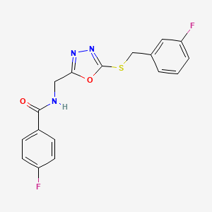 molecular formula C17H13F2N3O2S B2524099 4-fluoro-N-((5-((3-fluorobenzyl)thio)-1,3,4-oxadiazol-2-yl)methyl)benzamide CAS No. 941943-89-1