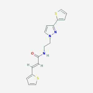 molecular formula C16H15N3OS2 B2524101 (E)-3-(thiophen-2-yl)-N-(2-(3-(thiophen-2-yl)-1H-pyrazol-1-yl)ethyl)acrylamide CAS No. 1448139-68-1
