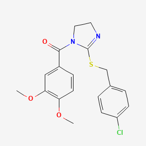 molecular formula C19H19ClN2O3S B2524102 [2-[(4-Chlorophenyl)methylsulfanyl]-4,5-dihydroimidazol-1-yl]-(3,4-dimethoxyphenyl)methanone CAS No. 851801-61-1