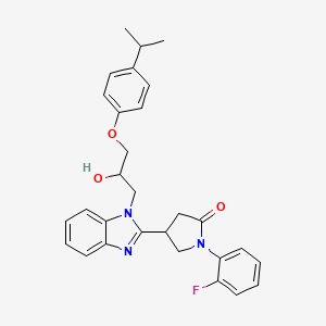 molecular formula C29H30FN3O3 B2524104 1-(2-Fluorophenyl)-4-(1-{2-hydroxy-3-[4-(methylethyl)phenoxy]propyl}benzimidaz ol-2-yl)pyrrolidin-2-one CAS No. 1018162-19-0