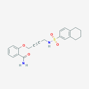 molecular formula C21H22N2O4S B2524106 2-((4-(5,6,7,8-四氢萘-2-磺酰胺基)丁-2-炔-1-氧基)苯甲酰胺 CAS No. 1448050-35-8